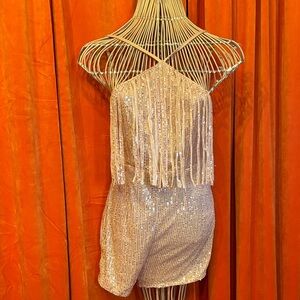 Sequin Fringe Halter Romper